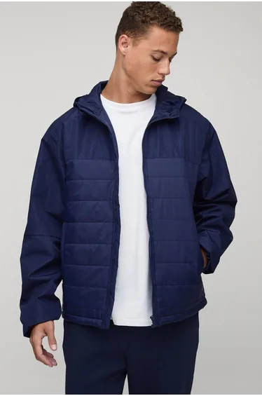 Tall Regular Fit Lightweight Quilted Hooded Jacket - navy