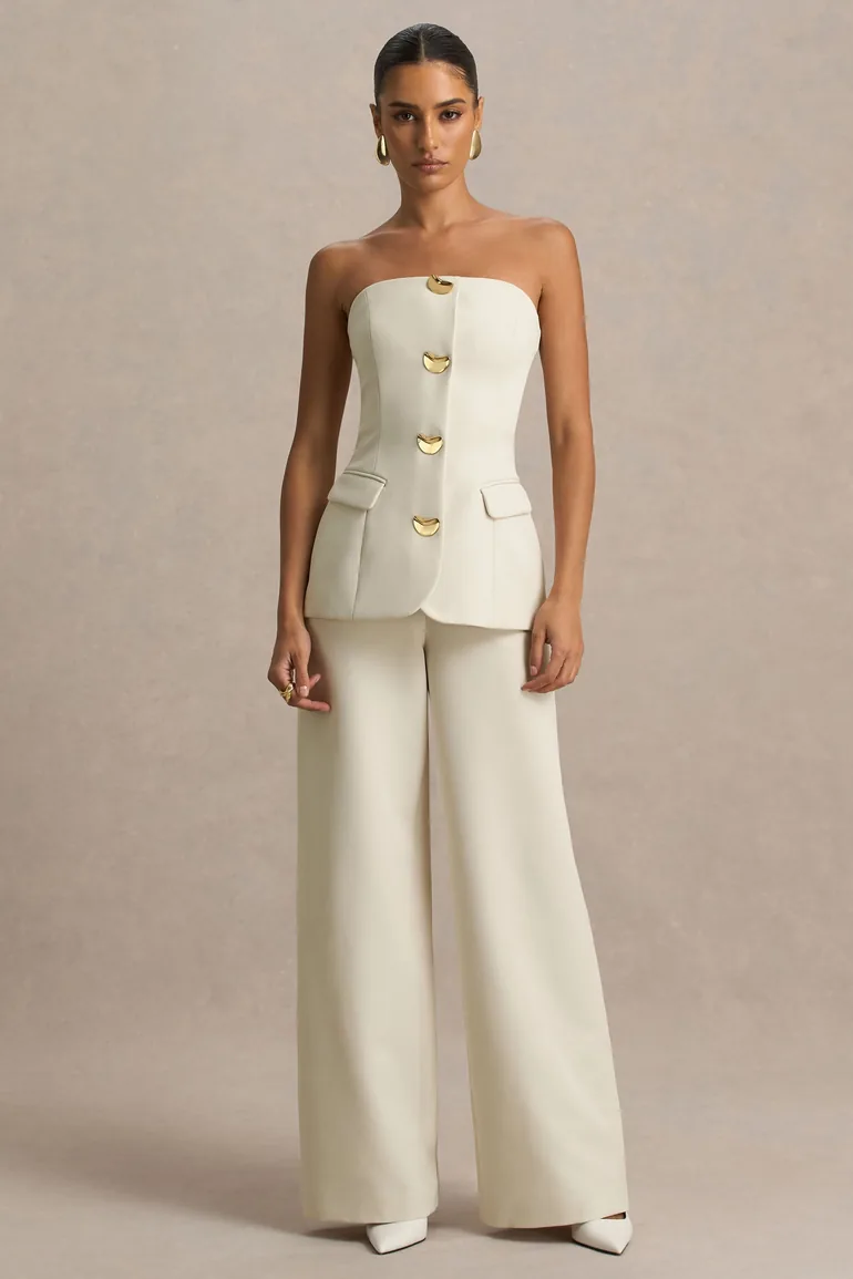 جمبسوت بياقة بأكتاف مكشوفة - بيج