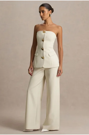 Zoey | Nude Bandeau-Neck Jumpsuit