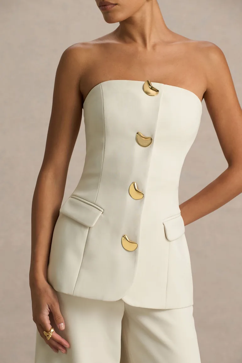 جمبسوت بياقة بأكتاف مكشوفة - بيج - 2