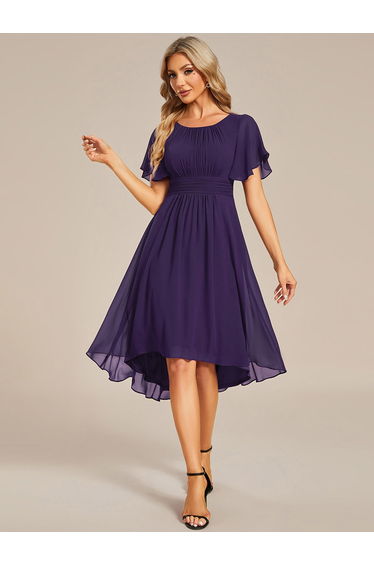 ever EDEN|Flowy Chiffon Round Neckline A-Line Knee Length Wedding Guest Dress