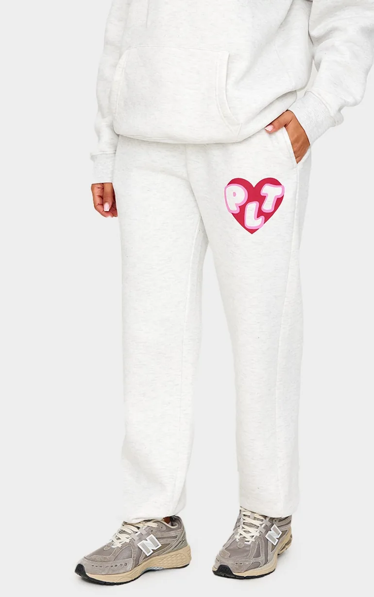 Petite Ash Grey Graphic Detail Cuffed Joggers - 1