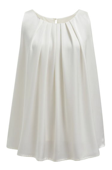 Pleated Feature Satin Sleeveless Top in Ivory