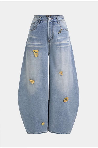 Denim Metallic Decor Wide Leg Jeans