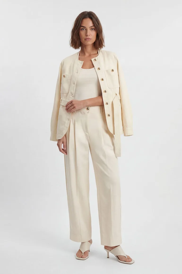 Petite Cotton Utility Button Detail Barrel Leg Trouser - 2