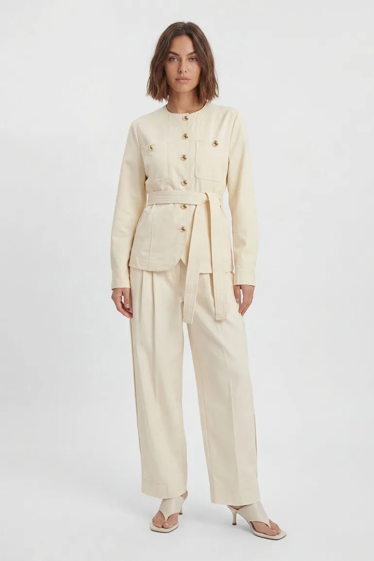 Petite Cotton Utility Button Detail Barrel Leg Trouser