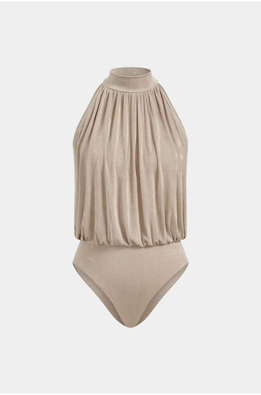 Mock Neck Ruched Sleeveless Bodysuit
