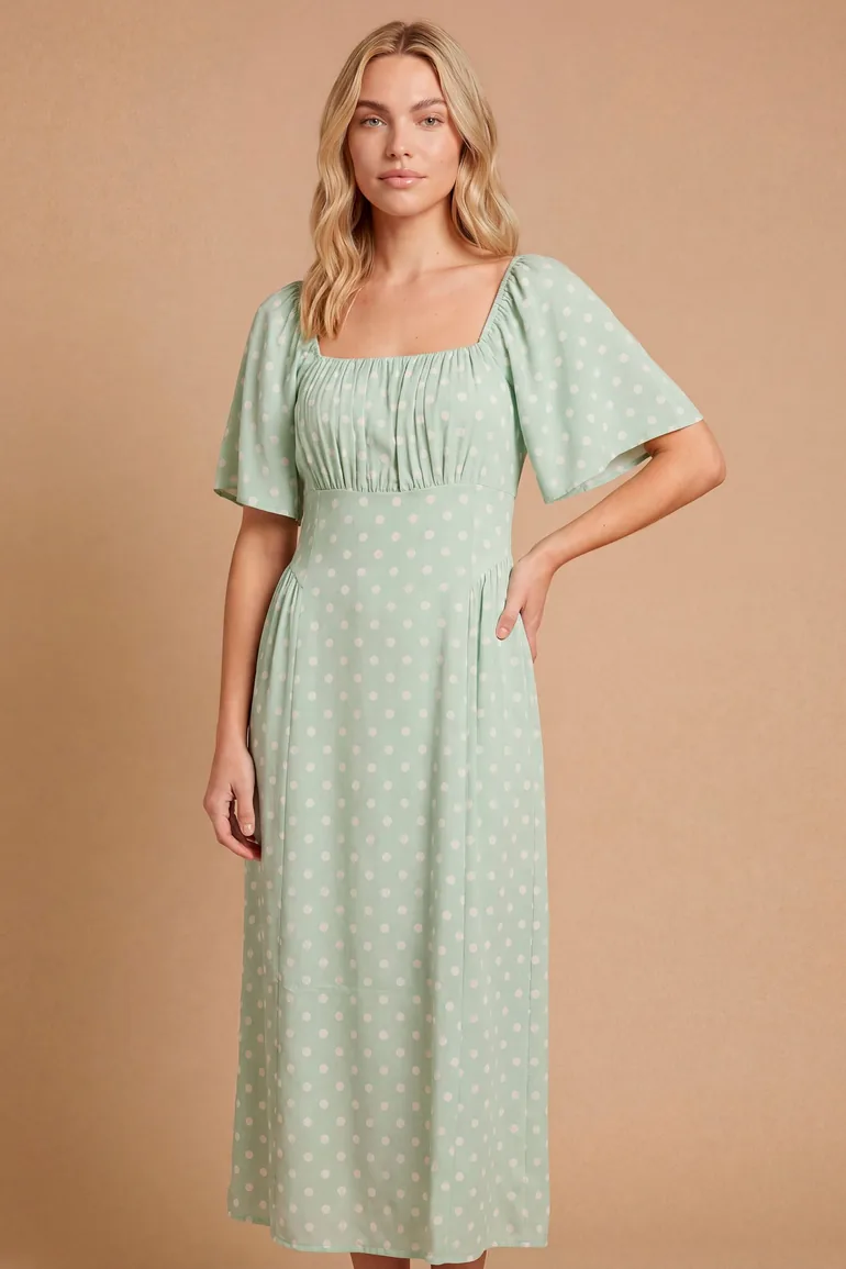 فستان ميدي بأكمام إينجيل بطبعة - 1