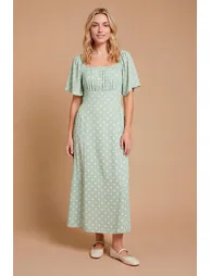 فستان ميدي بأكمام إينجيل بطبعة