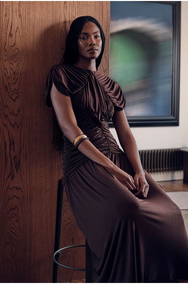 Premium Ruched Jersey Maxi Dress