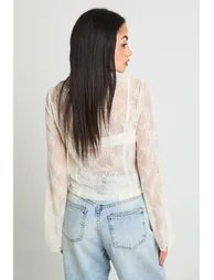 Sheer Lace Ruffle Blouse - ecru - 1