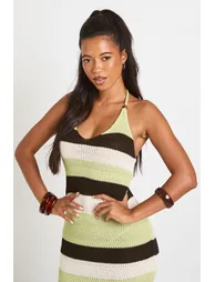 Halter Neck Crochet Beach Maxi Dress - sage - 3