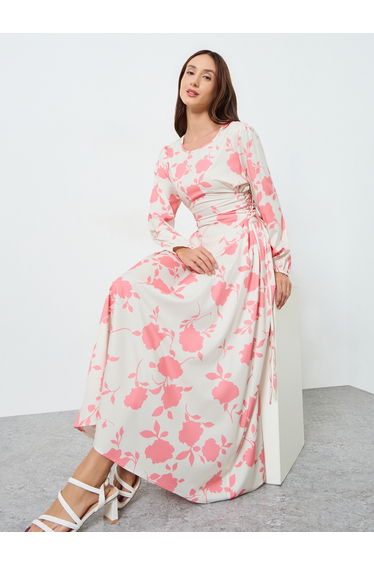 Women Floral Maxi Dress with Side Tie-Up