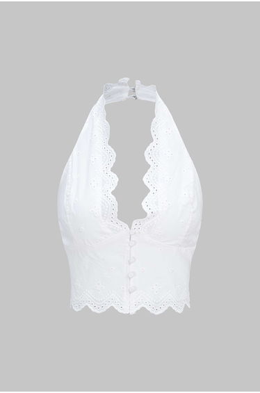 Hollow Out Halter Neck Embroidery Backless Tank Top