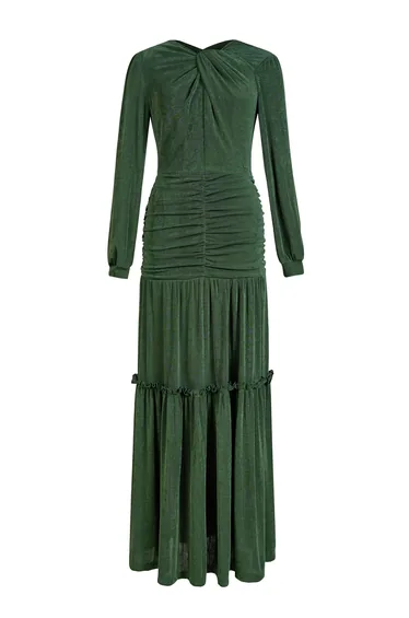 فستان جاردان فو أخضر بأكمام طويلة