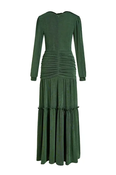 فستان جاردان فو أخضر بأكمام طويلة