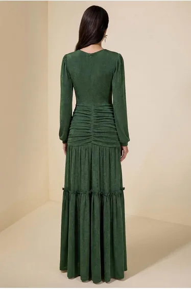 فستان جاردان فو أخضر بأكمام طويلة