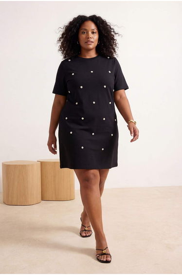 Black Pearl Turvakar Sleeve Mini Knitted Plus Size Dress