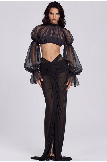 Katz Crop Mesh Ruch Skirt Set