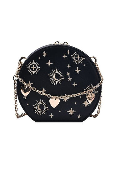 Mysterious Sky Embroidered Faux Leather Crossbody Bag for Evening Parties & Goth Outfits