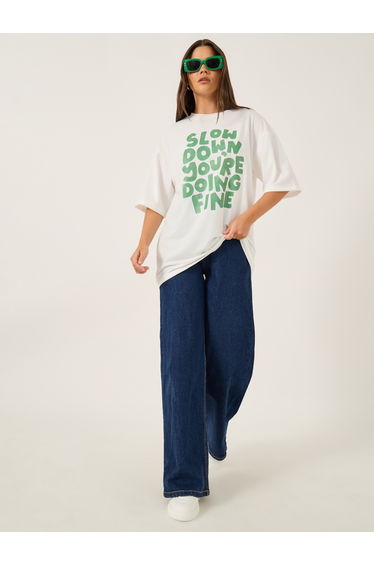 Slogan Print Short Sleeve Oversized T-Shirt