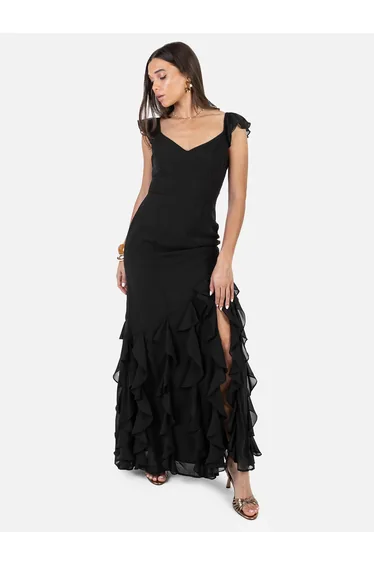 Anaya With Love Recycled Black Ruffle Maxi Dress