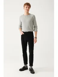 Men's Gray Crew Neck Jacquard Slim Fit Slim Fit Knitwear Sweater - 1