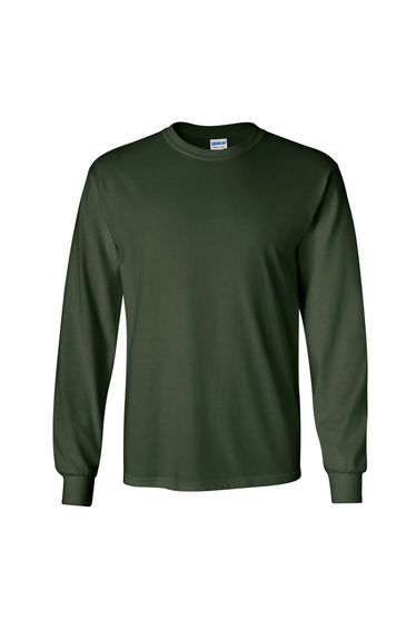 Gildan Mens Plain Crew Neck Ultra Cotton Long Sleeve T-Shirt - Forest Green