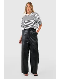 Plus Croc Pu Wide Leg Trousers - black - 2