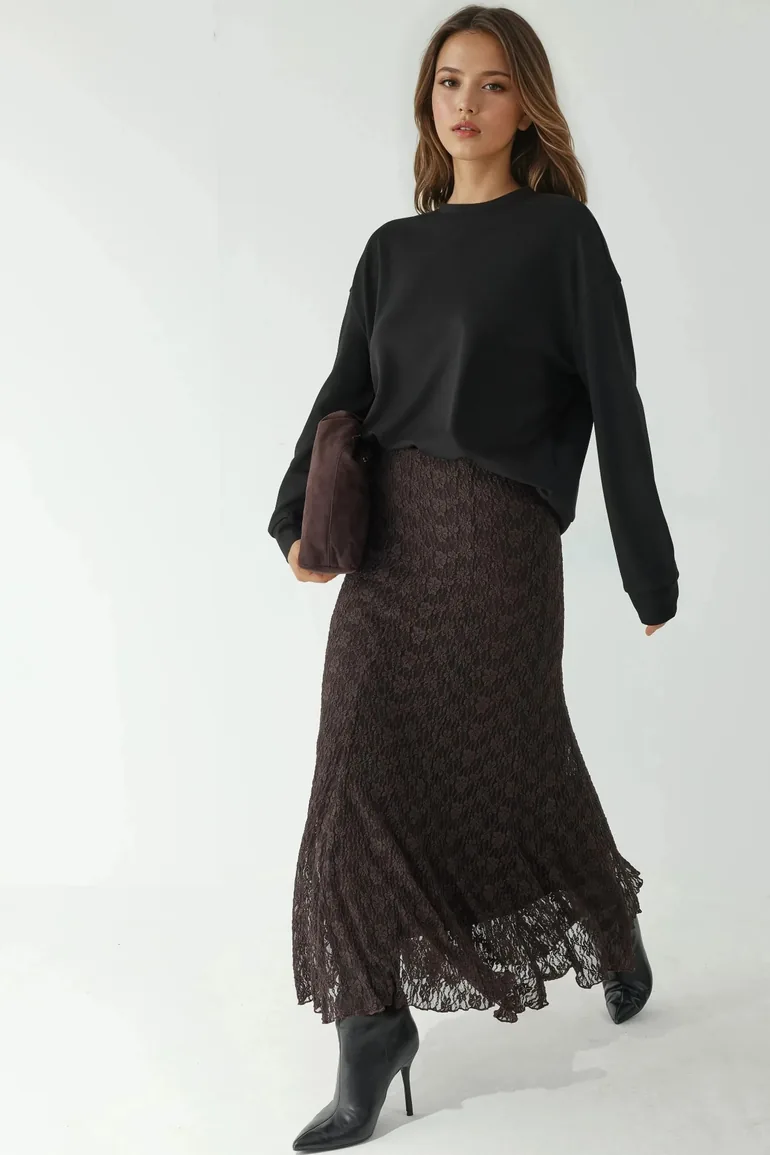 High Waist Lace Maxi Skirt - 1