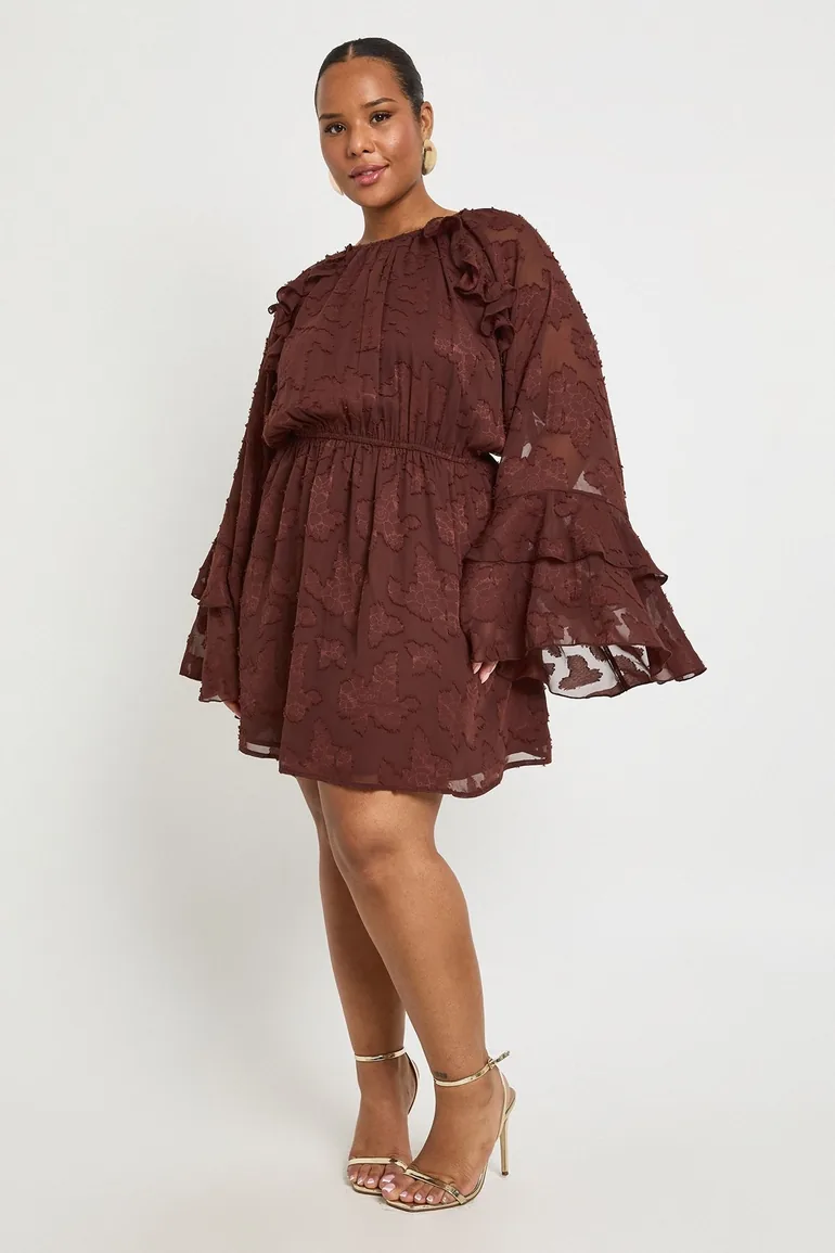 brown burnout dress Brown Floral Burnout Dress - Corset Dress - Bridesmaid Dress