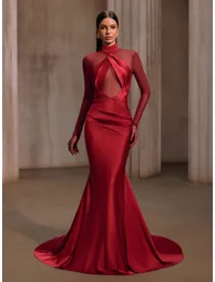 Lelyxor High Neck Satin Mermaid Maxi Dress