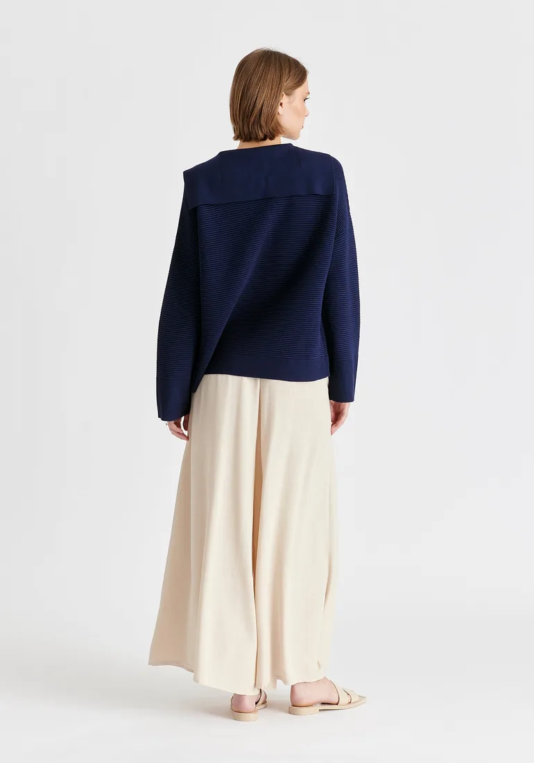 Sailor Collar Ribbed Cardigan - 3