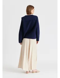 Sailor Collar Ribbed Cardigan - 3