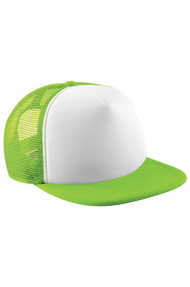 Beechfield Junior Vintage Snapback Mesh Trucker Cap / Headwear - Lime Green/White