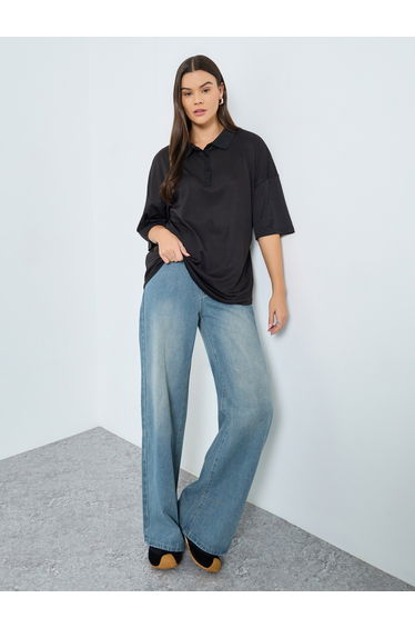 Stone Wash High Rise Wide Leg Jeans