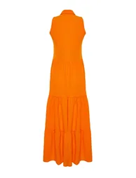 Orange Waist Opening Woven Shirt Dress - 7