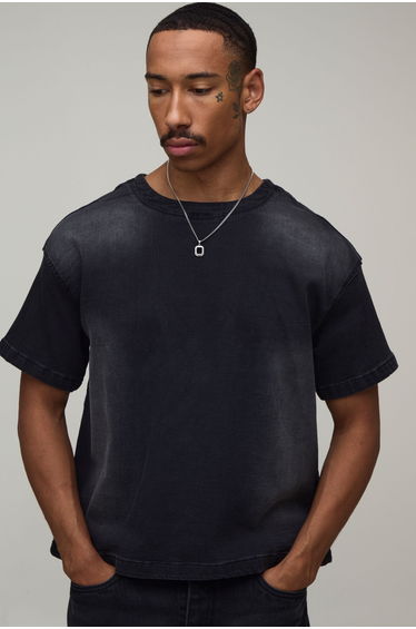 Oversized Boxy Stretch Denim T-Shirt - washed black
