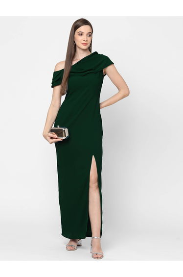 One Shoulder Neck Sheath Maxi dress with High Slit