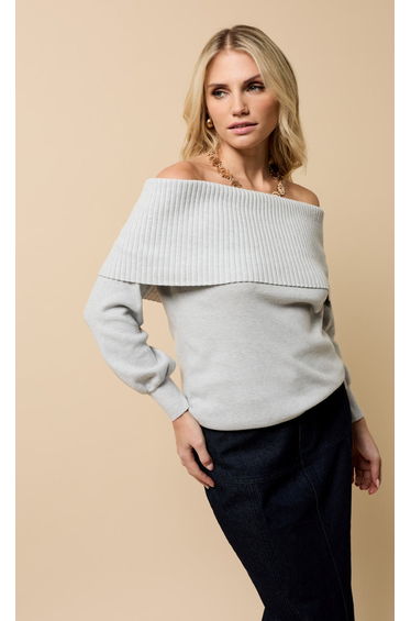 Grey Knitted Bardot Jumper