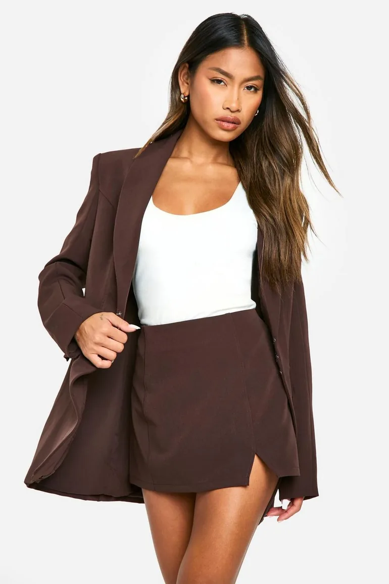 Split Front Micro Mini Skirt - chocolate