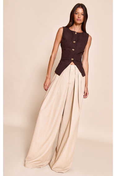 Chocolate Cord Scoop Neck Longline Waistcoat