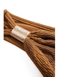 Faux Leather Jacquard Metallic Patchwork Ruched Sleeveless Midi Dress - 2