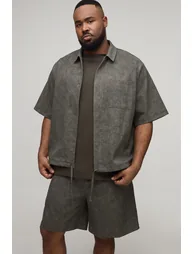 طقم شورت و قميص بتصميم واسع بطبعة رخامية لون أخضر - للمقاسات الكبيرة