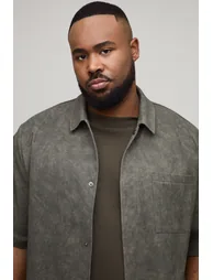 طقم شورت و قميص بتصميم واسع بطبعة رخامية لون أخضر - للمقاسات الكبيرة - 2