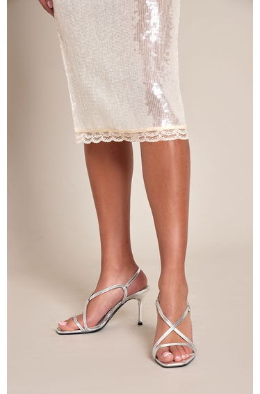 Silver Metallic Strappy Heeled Sandals