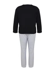 Black-Grey Slogan Jogger Fit Knitted Pajama Set - 1
