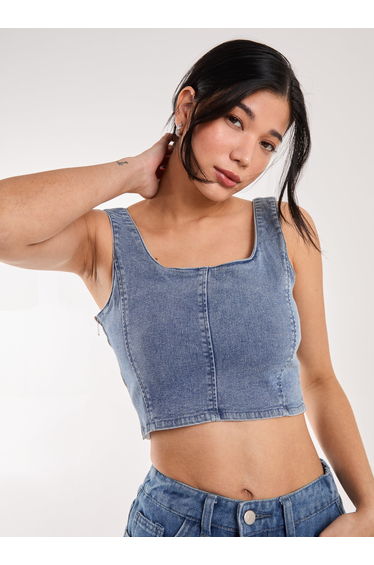 Denim Cropped Corset Top