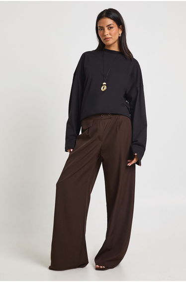 Woven Pocket Detail Wide Leg Trouser - chocolate