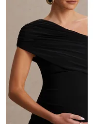 Noah | Black Asymmetric-Neck Maternity Maxi Dress With Drop-Waist - 2